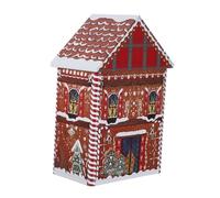 CLISPEED Christmas Favor Tins House Shaped Tinplate Cookie Container for Holiday Candy Storage with Lid Robust Metal Box for Party Treats Festive Gingerbread Man Design Multipurpose