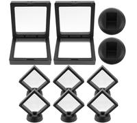 CLISPEED Coin Display Case 8pcs Floating 3d Frame Rack with Black Square Holders 7x7x2cm round Bases for Medal, Challenge Coins, Gems, Photo Beads, and Jewelry Collectors