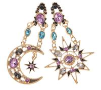 CLISPEED Colorful Asymmetrical Opal Earrings Alloy Sun Moon Studs Long Danglers for Women Stylish Romantic Jewelry Gift for Party Wedding Everyday Wear