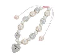 CLISPEED Comfort Fit Cross Heart Bracelet with Scratch-resistant Plastic Beads, Baptism Keepsake for Christening Day or First Communion Gift