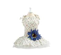 CLISPEED Comfortable Dog Dress Lace Skirt with Daisy Pattern and Sunflower Decor for Pets Blue Flower Soft for Weddings Parties Cosplay Photo Shoots