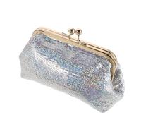 CLISPEED Corduroy Makeup Bag for Women Portable Large Capacity Kiss Lock Cosmetic Pouch with Light Blue Sequin Accent, Lipstick Storage Organizer Suitable for Travel and Daily Use