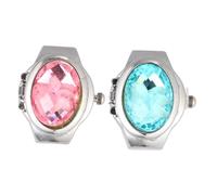 CLISPEED Creative Flip-up Cover Ring Watches Set, Quartz Clamshell Finger Watches for Women, Stylish Lake Blue Pink, Fits Finger Circumference 4.8-6cm, 2 Pieces