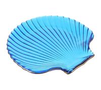CLISPEED Creative Ocean Theme Shell Shape Glass Plate for Dining and Food Catering, Microwave Safe and Resistant Blue Dessert Plate for Party and Buffet Serving
