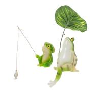 CLISPEED Creative Resin Frog Ornament Realistic Fishing Frog Figurine Holding Lotus Leaf and Umbrella Small Sitting Animal Sculpture for Garden Patio Outdoor Decor
