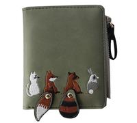 CLISPEED Cute Animal Pattern Foldable Small Wallet for Women, Dark Green PU Leather Credit Card Holder, Multifunctional Casual Coin Purse Suitable for Daily Use and Travel