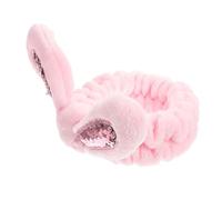 CLISPEED Cute Bunny Ear Elastic Hairband for Women Soft Plush Spa Headband with Sequin Patch Comfortable Makeup and Face Washing Accessory for Skincare and Shower Use