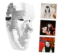 CLISPEED Disco Ball Silver Mirror Effect PVC Glass Halloween Party Mask for Nightclub Carnival Cosplay with Glitter Half Face Cover for Men Women