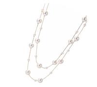 CLISPEED Double Layer Long White Simulated Pearl Necklace for Women Lightweight Fashion Accessory with Elegant Beaded Design Comfortable Fake Pearl Choker Ladies