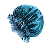 CLISPEED Double Layer Satin Lace Sleeping Bonnet for Women Extra Large Round Comfortable Hair Protection Hat in Peacock Blue for Beauty and Hair Care