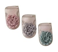 CLISPEED Double-sided Bath Gloves 3pcs Thickened Exfoliating Shower Scrubbing Gloves for Household Body Cleaning in Green, Light Brown and Pink
