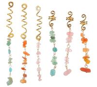 CLISPEED Dreadlock Pendant Stone Beads 6Pcs Braiding Jewelry Natural Colors Green Pink Orange for Women DIY Braid Hair Accessories