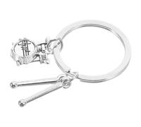 CLISPEED Drum Keychain Metal Drumstick Key Chain, Silver Metal Pendant for Backpack and Car Keys, Bag Charm for Rock Music Enthusiasts, Musical Instrument Keyring