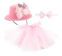 CLISPEED Easter Pet Costume Tutu Skirt Bow Tie Hat Kit Pink Cloth Gauze Comfortable Party Photo Props Outfit for Small Dogs
