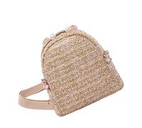 CLISPEED Elegant Straw Mini Backpack for Ladies with Woven Pearl Design, Portable and Breathable Outdoor Travel Bag, for Graduation Festival and Casual Leisure