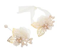 CLISPEED Elegant White Wrist Flower Corsage with Artificial Silk Rose, Lightweight and Comfortable Wear for Wedding and Formal Receptions, 2pcs Wrist Corsage Bracelets for Bride and Loved