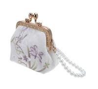 CLISPEED Embroidered Purse with Double Clasp Closure Chinese Traditional Flower Embroidery Mini Wallet for Women Cute Coin Pouch with Edges Versatile Small Makeup and Key Organizer Portable