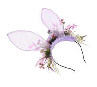 CLISPEED Floral Bunny Ears Headband for Women Cloth Fairy Headpiece with Realistic Rabbit Ears Party Costume Accessory for Easter Halloween Cosplay and Celebration
