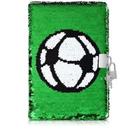 CLISPEED Football Sequin Diary Notebook Journal: Sequin Notebook Reversible Kid Football Pattern Notepad Lined Pages Diary for Girls Boys Sport present Notebooks with Lock and Key