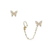 CLISPEED Full Rhinestone Butterfly Ear Bone Clip Earrings Asymmetric Golden Creative Ear Decor for Women Party Wedding Daily Wear Gift