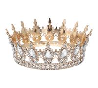 CLISPEED Full Round Tiara for Women, Birthday Crown for Cakes, Golden Tiara, Crystal Rhinestone Bridal Crown for Queen Costume, Wedding, Prom, Party, Hair Accessories