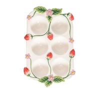 CLISPEED -Glaze Ceramic Egg Organizer 6-Hole Stackable Tray with Strawberry Pattern for Efficient Refrigerator and Kitchen Storage