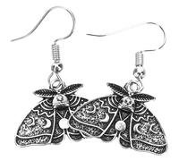 CLISPEED Gothic Moth Dangle Earrings for Women, Antique Silver Drop Earrings with Sun and Moon Pattern, Goth Jewelry Pair for Alternative Fashion