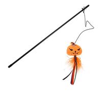 CLISPEED Halloween Pumpkin Interactive Cat Teaser Stick Toy, Yellow Kitten Teasing Wand for Indoor Cats, Cute Pet Play Accessory for Halloween Fun