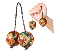 CLISPEED Hand-painted Indonesian Aslatua Percussion Rhythm Ball Shaker with 29-32cm Cord, Random Pattern Musical Egg Shaker for Music Education and Performance