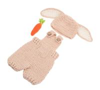 CLISPEED Handmade Rabbit Outfit Soft Crochet Bunny Costume with Carrot Prop Newborn Photoshoot Adorable Knitted Overalls for Boy and Girl