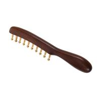 CLISPEED Handmade Wooden Scalp Comb with Copper Bristles Wide Tooth Massager and Cloth Bag for Spa Hair Care and Preventing Split Ends