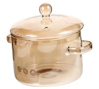 CLISPEED High Borosilicate Glass Stew Pot with Lid Double Handle Korean Ramen Bowl Amber Transparent Cooking Pot for Home Kitchen Suitable for Gas Stove Microwave Freezer Slow Braising and