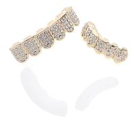 CLISPEED Hip-Hop Decorative Gold Plated Teeth Grills Set Czech Rhinestones, Metal Mouth Grill for Cosplay and Rapper Accessories