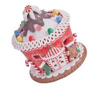 CLISPEED Illuminated Gingerbread Castle Figurine with LED Light Pastel Macaron Colors Christmas Village Decoration Festive Xmas Tabletop Ornament for Holiday Home Display