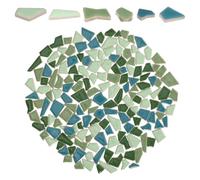 CLISPEED Irregular Ceramic Mosaic Tiles 200G in Mixed Green Shades, Small Ceramic Pieces for Bathroom and Home Wall Art DIY Crafts