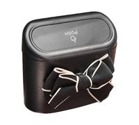 CLISPEED Leakproof Car Trash Bin with Lid, Small Automotive Garbage Can Made of Abs and Cloth, Not Easy to Deform, Bow Shape Design, for Car Cup Holder and Office Desktop Use