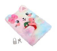 CLISPEED Lockable Journal Notebook with Plush Furry Cat Cover and Bowknot Cute Diary for Writing Drawing School Travel Includes Key for Secure Private Notes