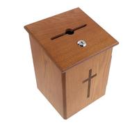CLISPEED Lockable Wooden Offertory Box with Key 19.5×20.2×25.5Cm Tabletop Fit for Office Suggestions and Church Donations