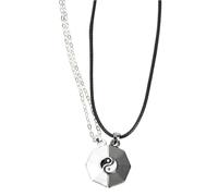 CLISPEED Magnetic Couples Necklaces 1 Pair Matching Neck Jewelry Set with Bagua Pendant in Matte Black and Silver, Magnetic Connection Couple Necklace for Valentine’s Day
