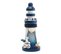 CLISPEED Mediterranean Style Wooden Lighthouse Ornament - Nautical Coastal Table Decor - 13cm Lighthouse Statue for Sea Themed Home Decoration and Ocean Lovers
