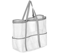 CLISPEED Mesh Swimming Bag Large White Nylon Plastic Storage Bag with Zipper Pocket and Handle for Swimming Gear and Sundries Vacations and Grocery Shopping