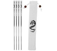 CLISPEED Metal Chopsticks Cloth Bag with Dragon Pattern with Smooth and Easy to Clean , Silver Kitchen Chopsticks The Lunar New Year for Family Use for Celebrating