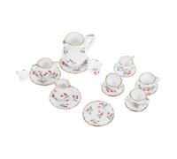 CLISPEED Mini Ceramic Dollhouse Tea with Red Cherry Teapot Cups Saucers Realistic Kitchen Ornament for Doll House Decoration Photo Prop Mini Teapot Accessory