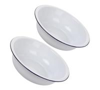 CLISPEED Mixing Bowls Timeless and Elegant Look White Vintage 2pcs Large Capacity Enamel Soup Basin Multipurpose Use for Washing Vegetables and Kitchen Tasks