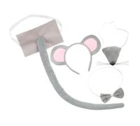 CLISPEED Mouse Headband Set with Bow Tie Tail and Nose Animal Party Headdress for Halloween Costume and Birthday Role Play Soft Grey Felt Tail Creative Decorative Accessories for Dress Up