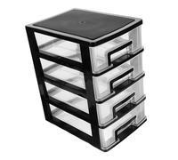 CLISPEED Multi-layer Plastic Drawer Desktop Organizer, 4-tier and Black Makeup Storage Box for Office and Home Desk, Mini Cosmetic and Perfume Storage Container