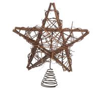 CLISPEED Natural Rattan Christmas Tree Topper Star with Spring Support Hollow Five-pointed Treetop Decoration for Holiday Home Office and Store Festive Adornment