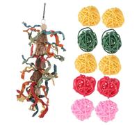 CLISPEED Natural Wood and Rattan Bird Chewing for Parakeets and Parrots Hanging Pendant and Climbing Balls Kit Removable Hook Easy Installation for Beak Trimming and Play