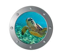 CLISPEED Ocean World Wall Stickers 3D Sea Life Wall Decals Window View Wall Art for Home Living Room Bedroom Turtle