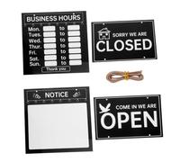 CLISPEED Open Sign with Hours Writable Open Closed Sign for Restaurants Cafes Black Plastic Wood Glass with Rope Store Entrance Business Hours